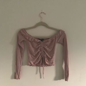 Off the shoulder long sleeve ruched crop top